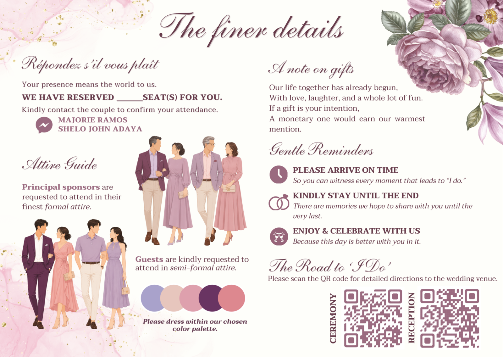 Wedding attire guide and color palette